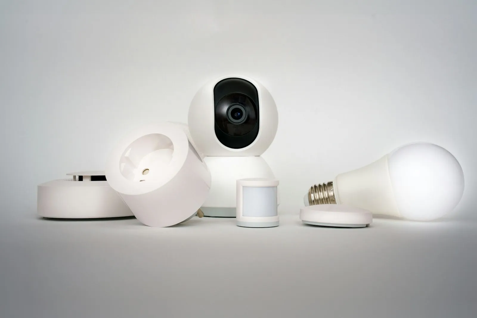 Smart home devices grouped on a table