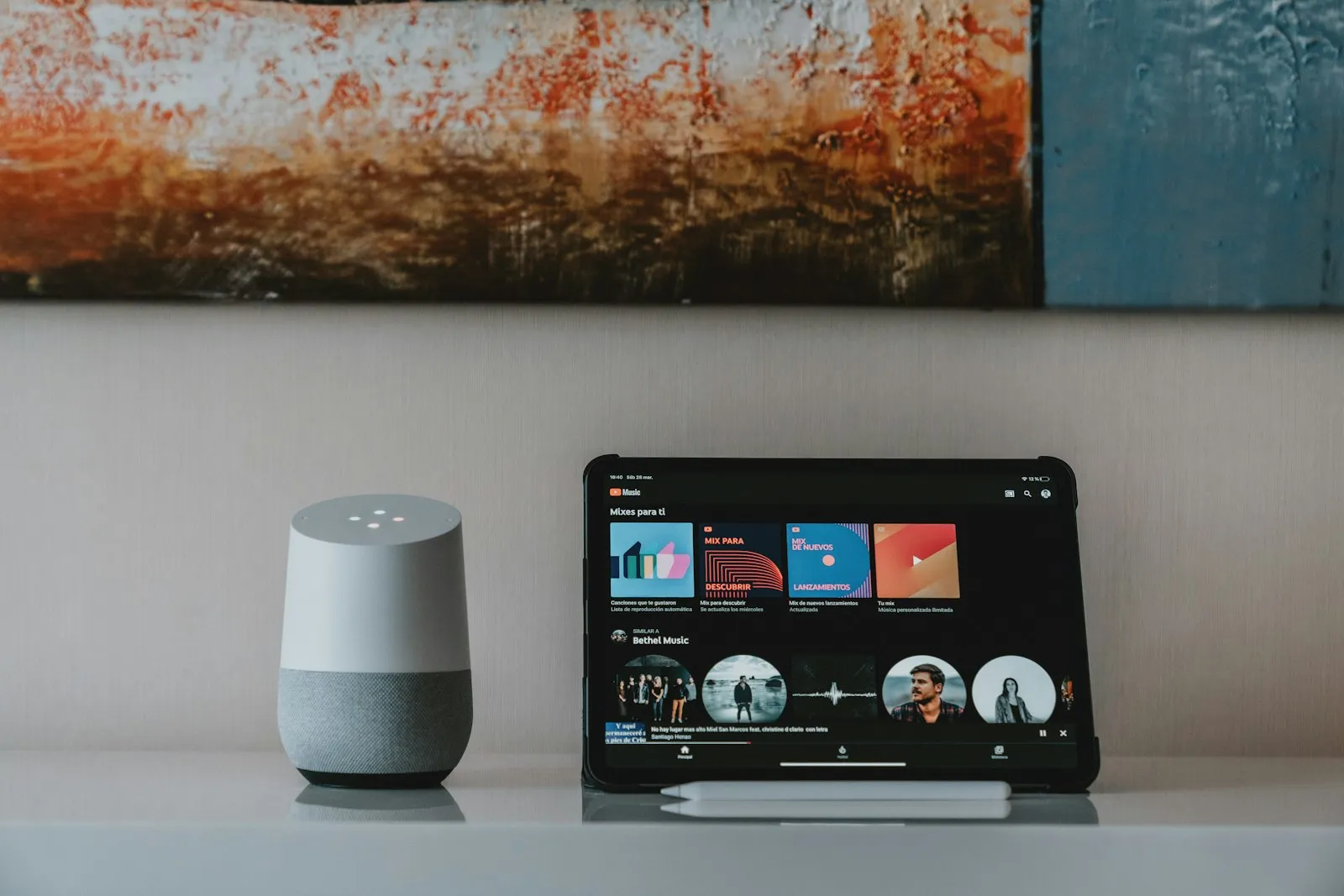 iPad beside a portable speaker